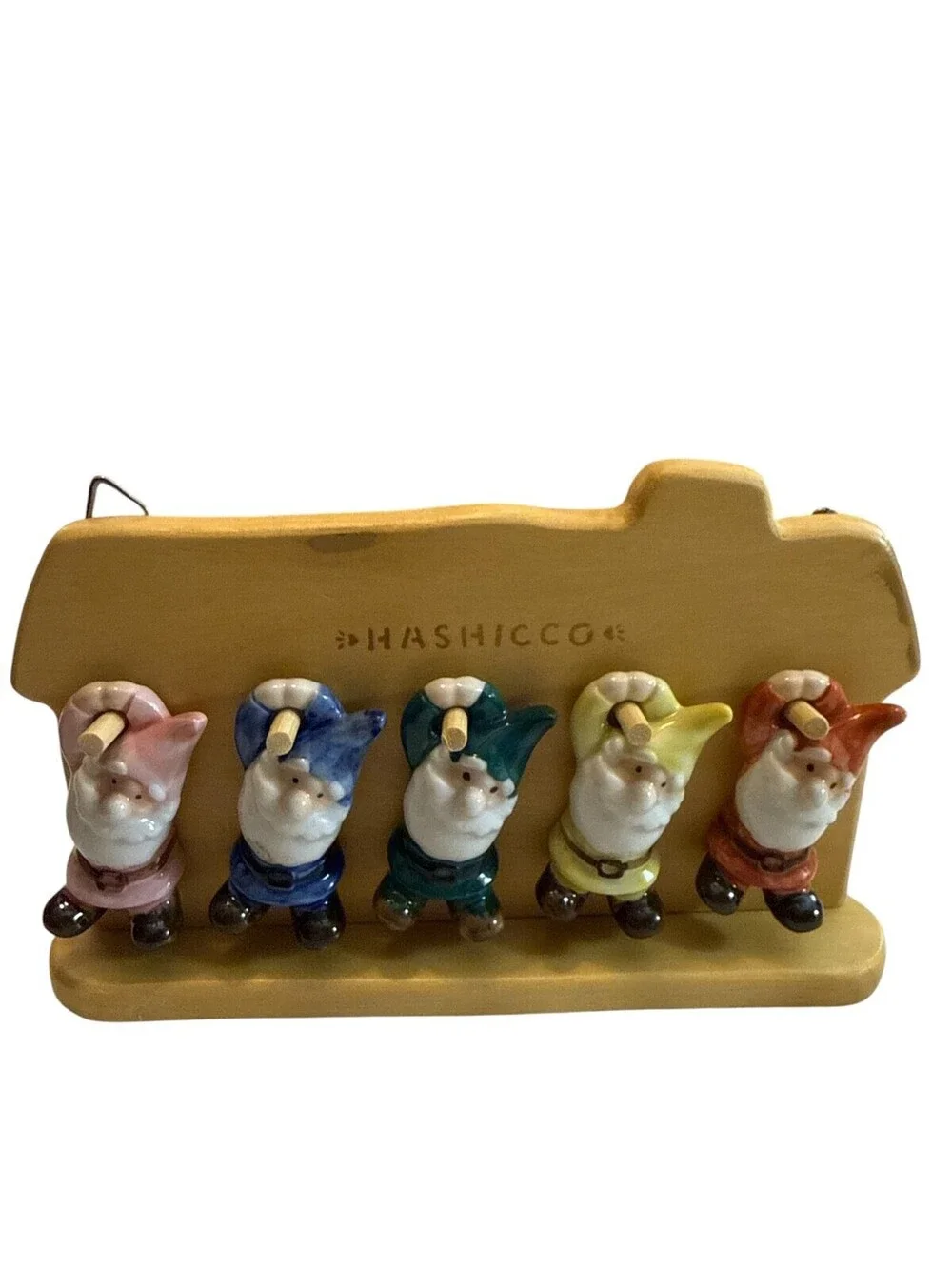 Hashicco Gnome Chopstick Rests 5-Pc Ceramic Set with Wooden Stand